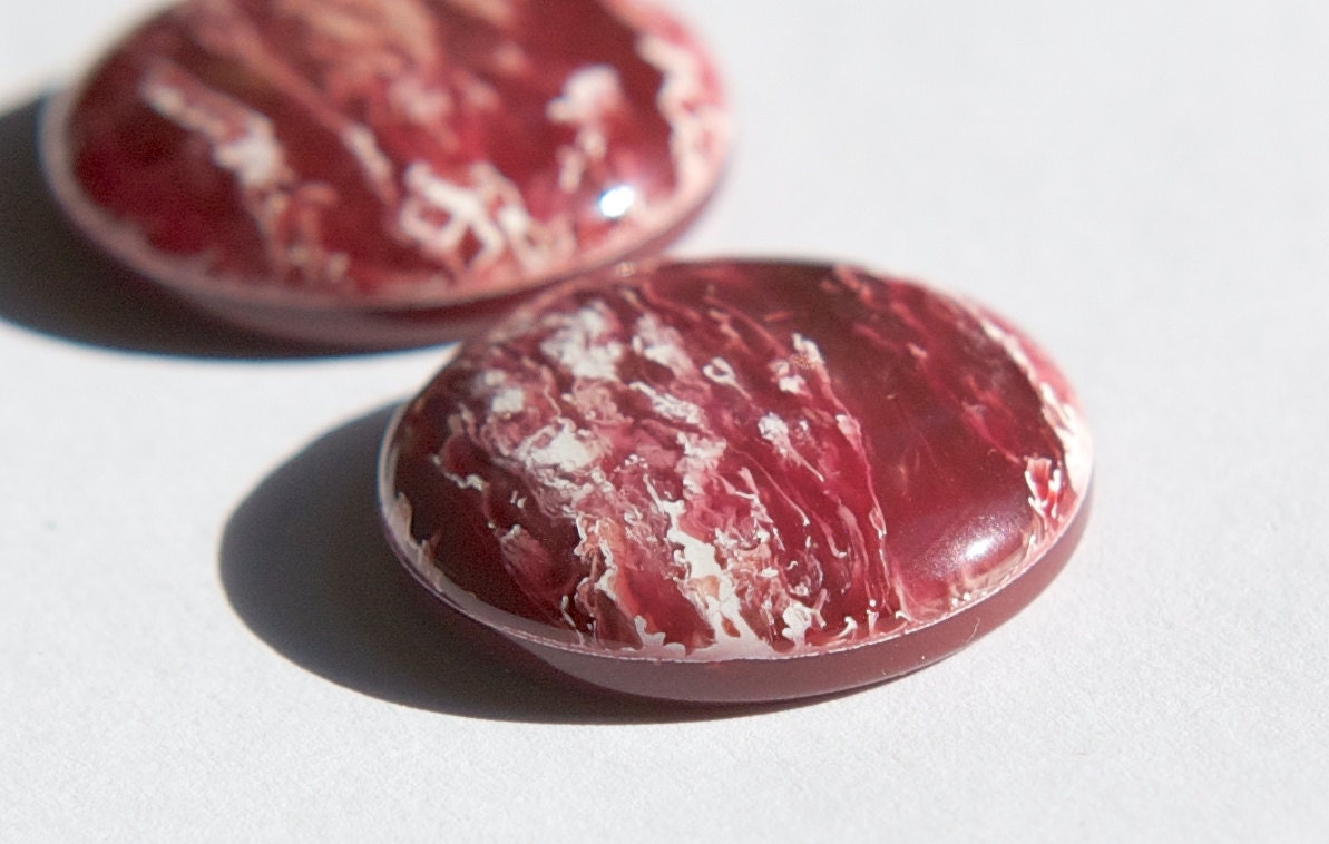 Metallic Rose and White Vintage Lucite Cabochons 30mm cab549