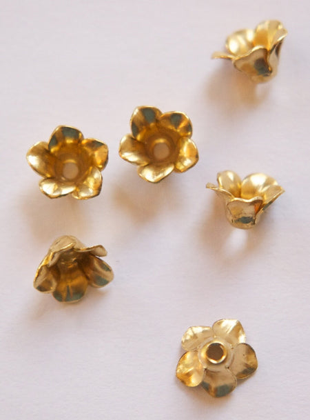 Raw Brass Flower Bud Bead Cap Finding (6) mtl303C