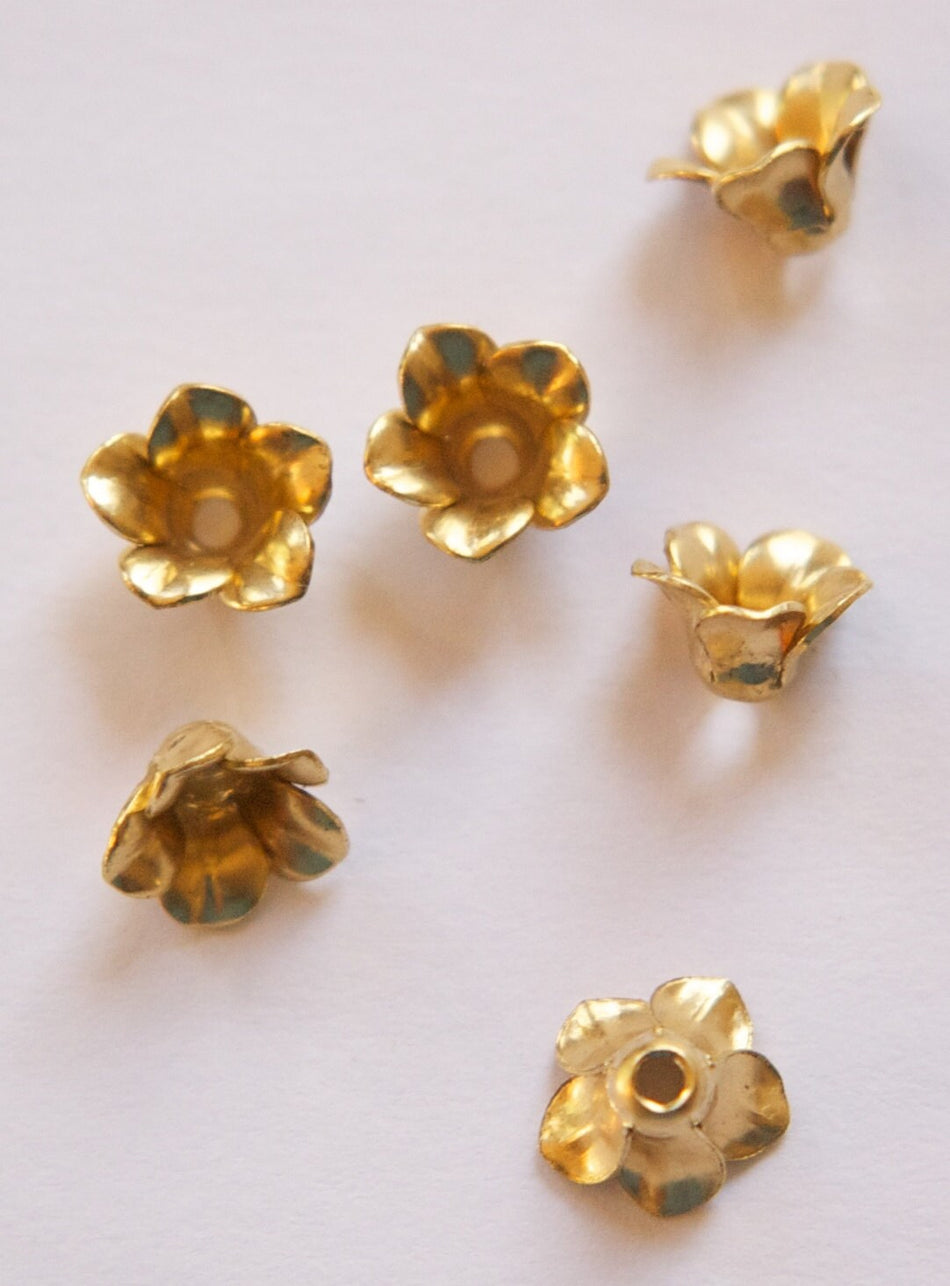 Raw Brass Flower Bud Bead Cap Finding (6) mtl303C