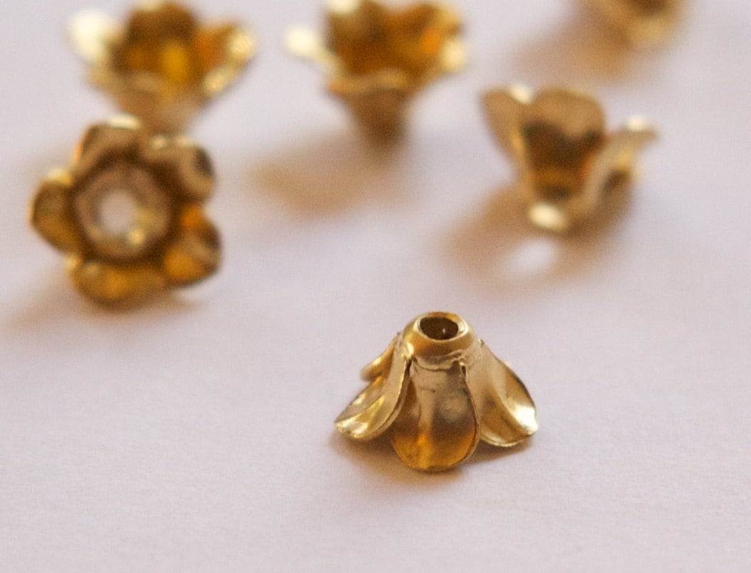 Raw Brass Flower Bud Bead Cap Finding (6) mtl303C
