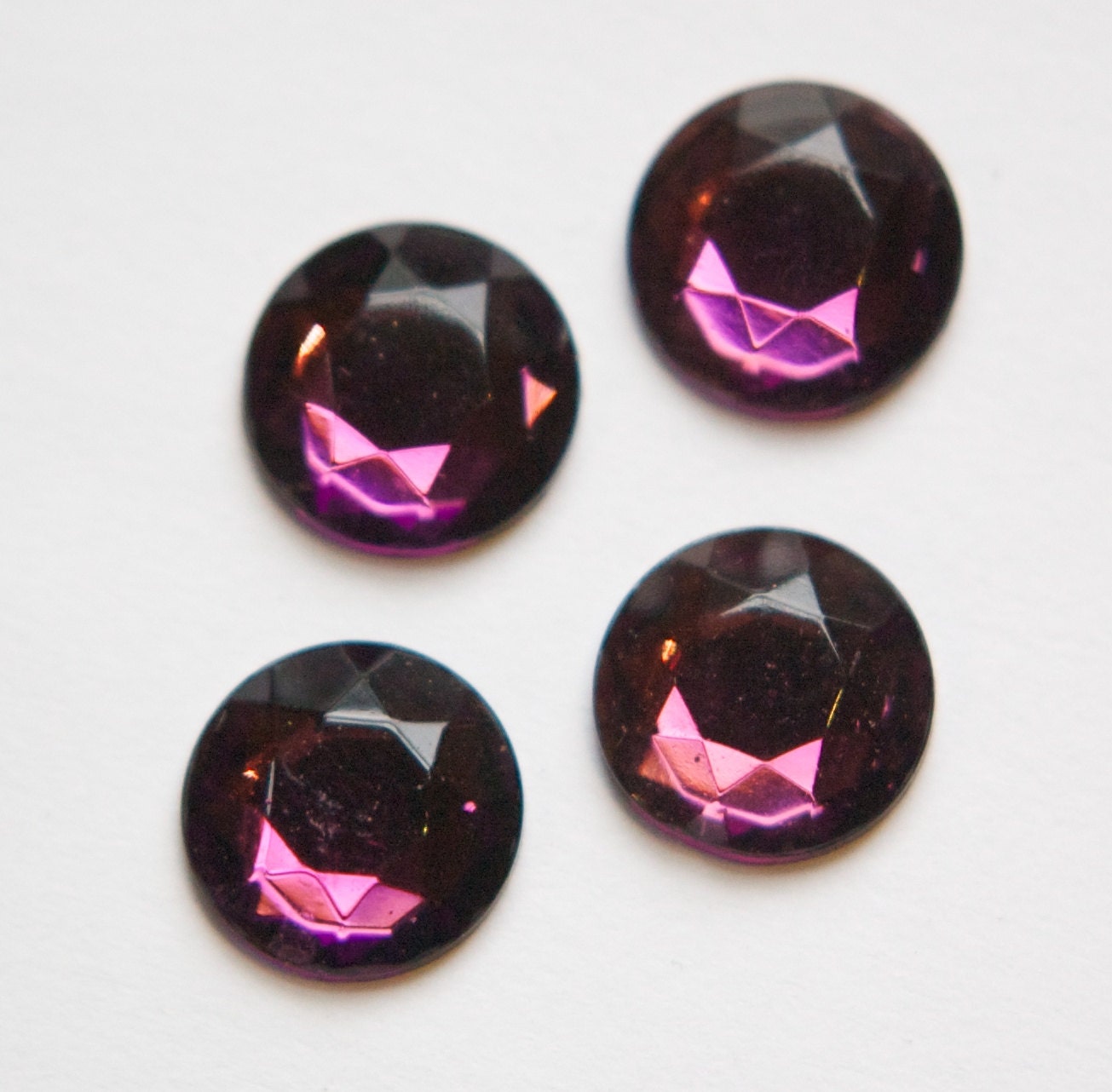 Vintage Faceted Amethyst Purple Glass Cabochons 13mm cab704L