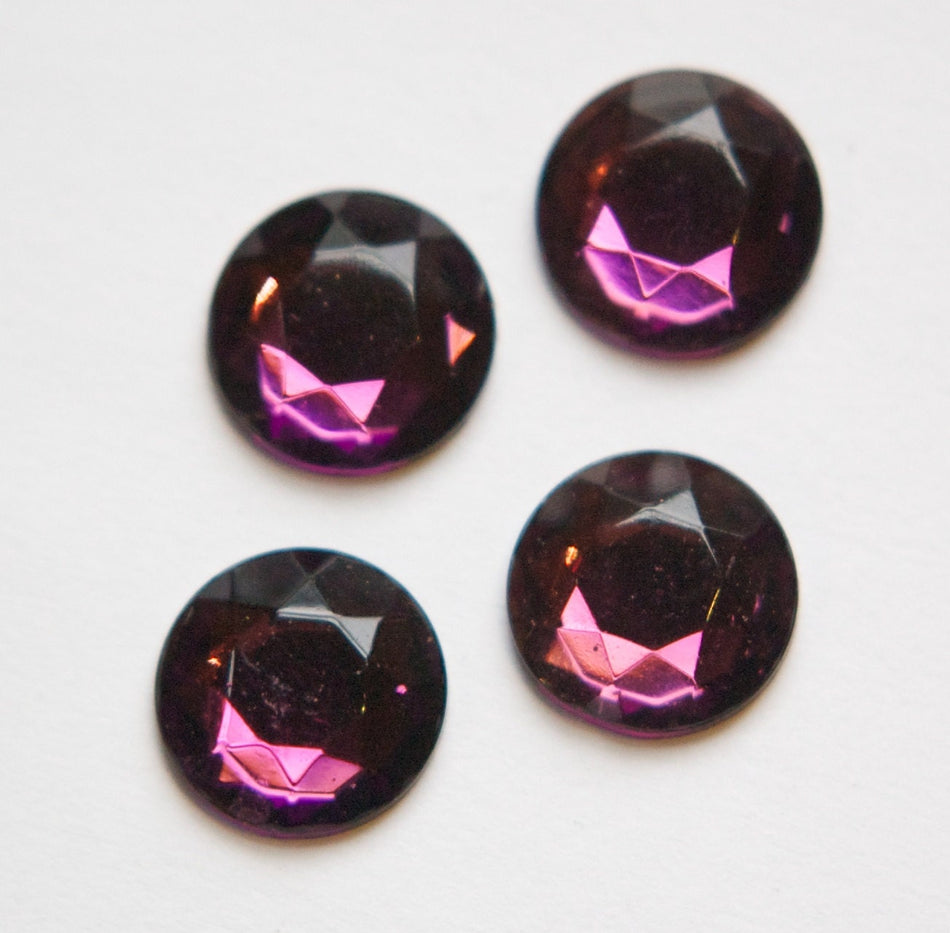 Vintage Faceted Amethyst Purple Glass Cabochons 13mm cab704L