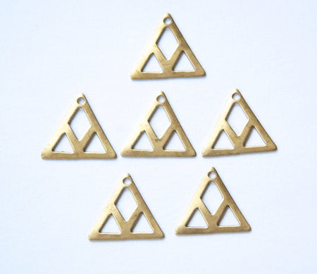 1 Hole Raw Brass Cut Out Design Triangle Charm Drops (6) mtl214A