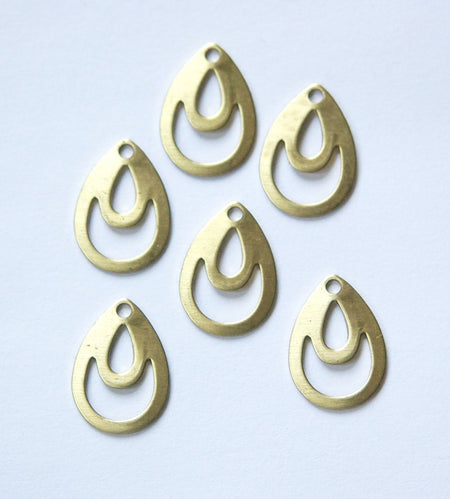 1 Hole Raw Brass Cut Out Design Teardrop Charm Drops (6) mtl214B