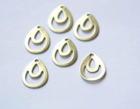 1 Hole Raw Brass Cut Out Design Teardrop Charm Drops (6) mtl214B