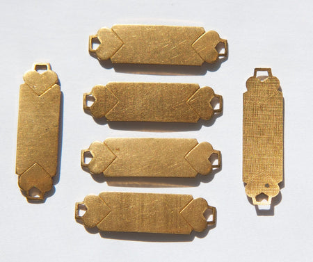 2 Loop Raw Brass Heart Dapped Rectangle Connector 33x10mm (6)
