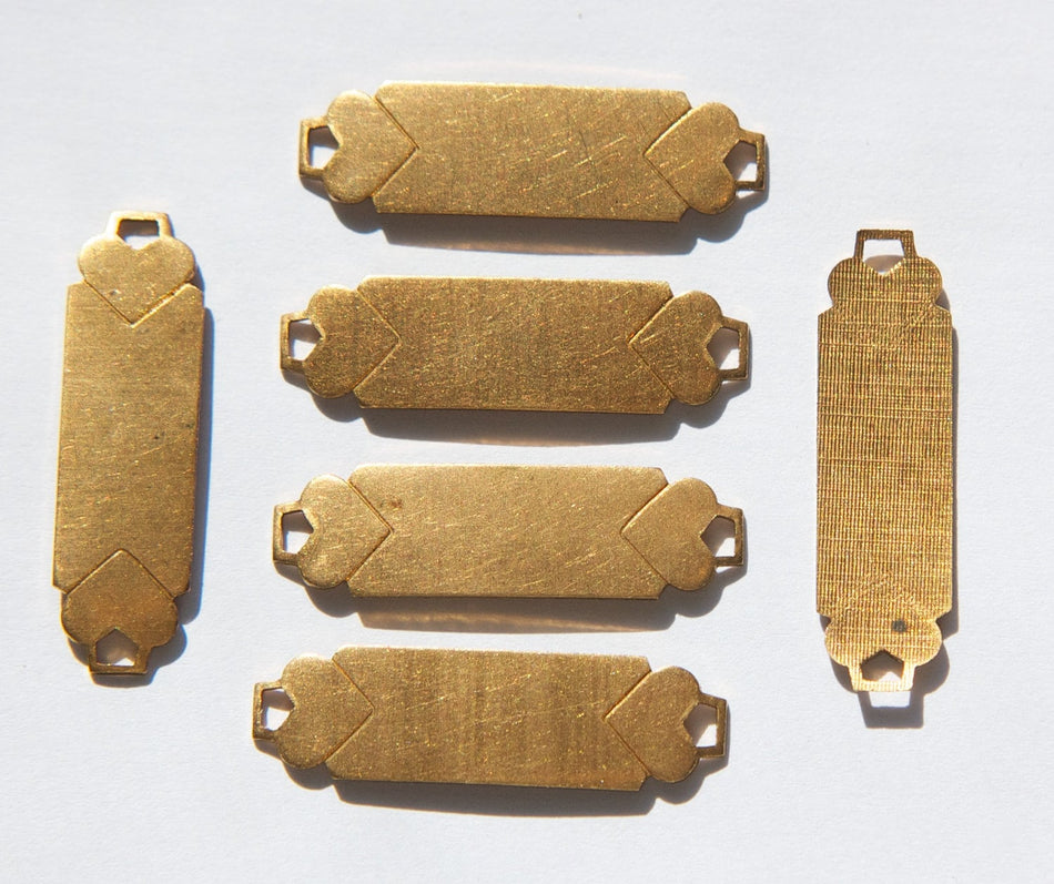 2 Loop Raw Brass Heart Dapped Rectangle Connector 33x10mm (6)