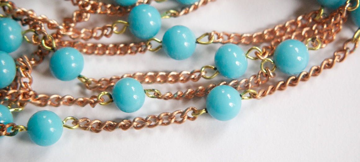 Vintage Medium Blue Glass Beaded Chain Japan chn074