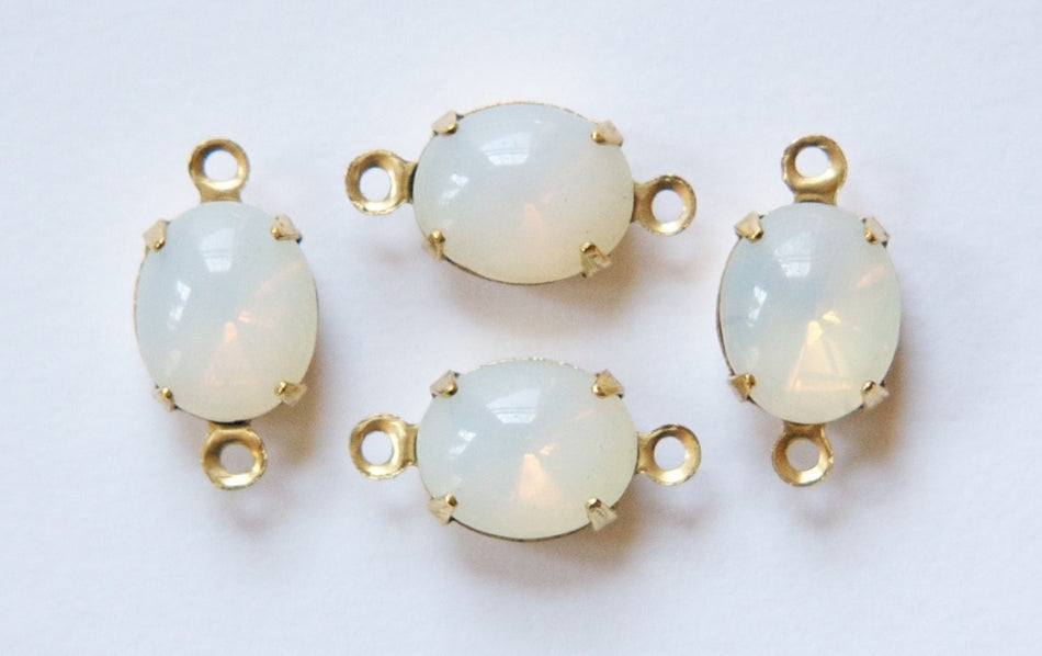 Vintage White Opal Oval Stones in 2 Loop Brass Setting ovl005MM2