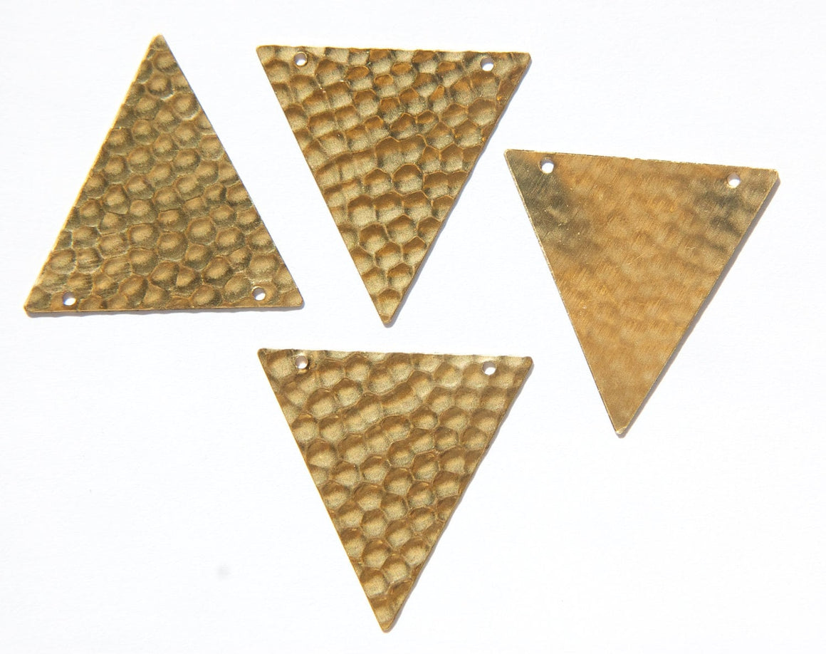 2 Hole Raw Brass Geometric Hammered Triangle Pendant Charm (6) mtl369B