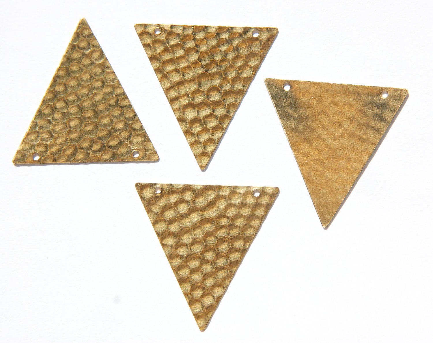 2 Hole Raw Brass Geometric Hammered Triangle Pendant Charm (6) mtl369B