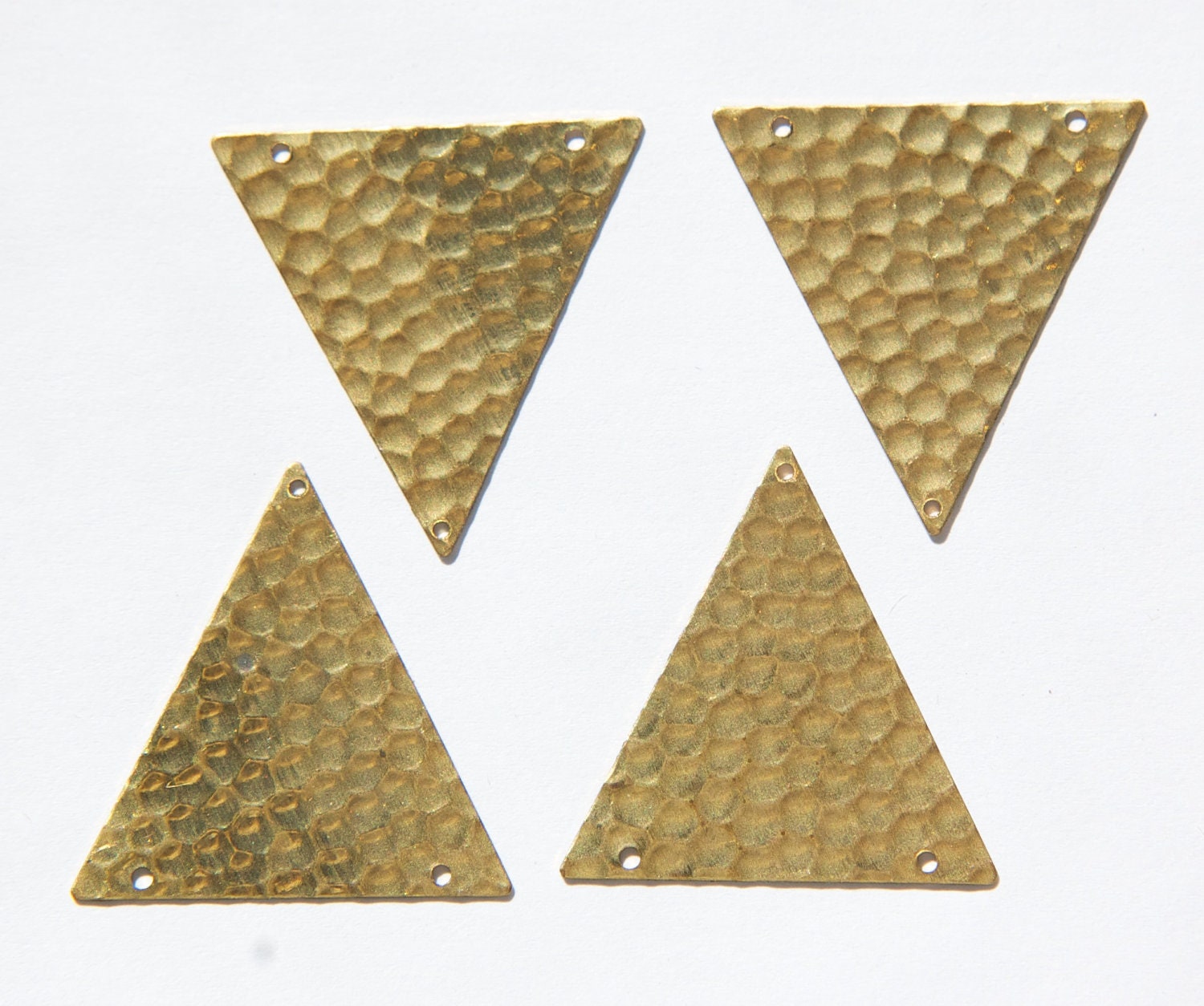 3 Hole Raw Brass Geometric Hammered Triangle Pendant Charm (6) mtl369A
