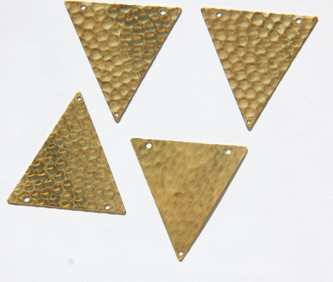 3 Hole Raw Brass Geometric Hammered Triangle Pendant Charm (6) mtl369A