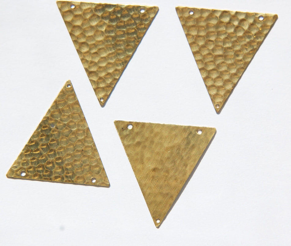 3 Hole Raw Brass Geometric Hammered Triangle Pendant Charm (6) mtl369A