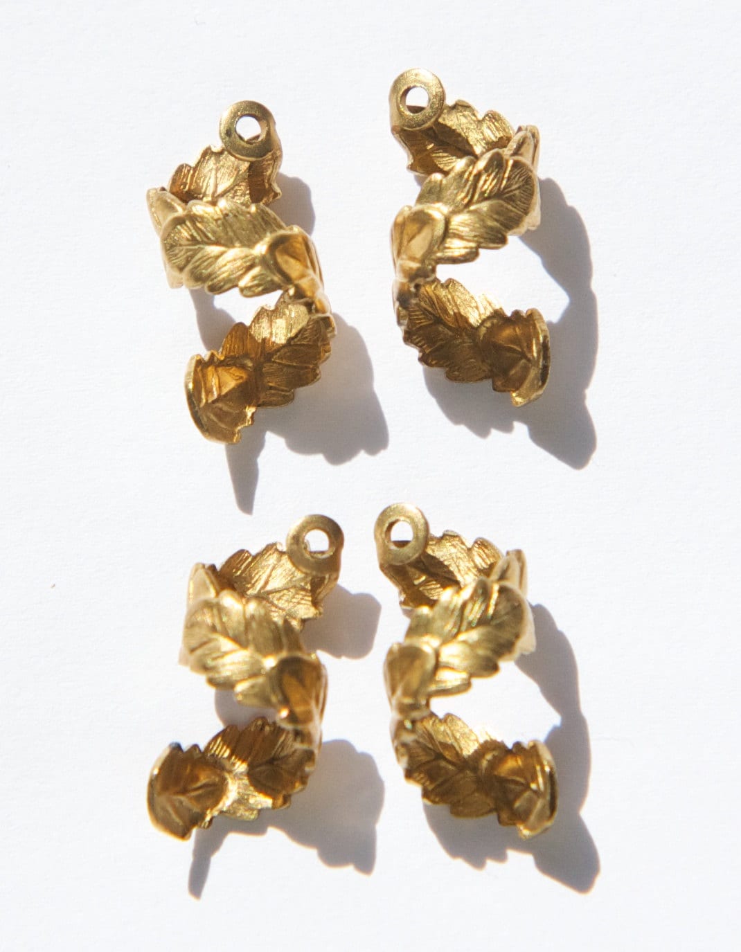 Raw Brass Etched Coiled Leaf Design Drop Charm 19mmx9mm (4) mtl370