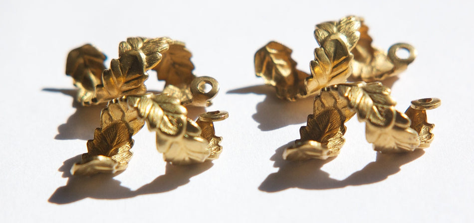 Raw Brass Etched Coiled Leaf Design Drop Charm 19mmx9mm (4) mtl370