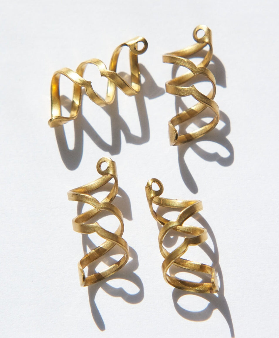 Raw Brass Open Spiral Twist Drop Charm 24mmx10mm(4) mtl370A