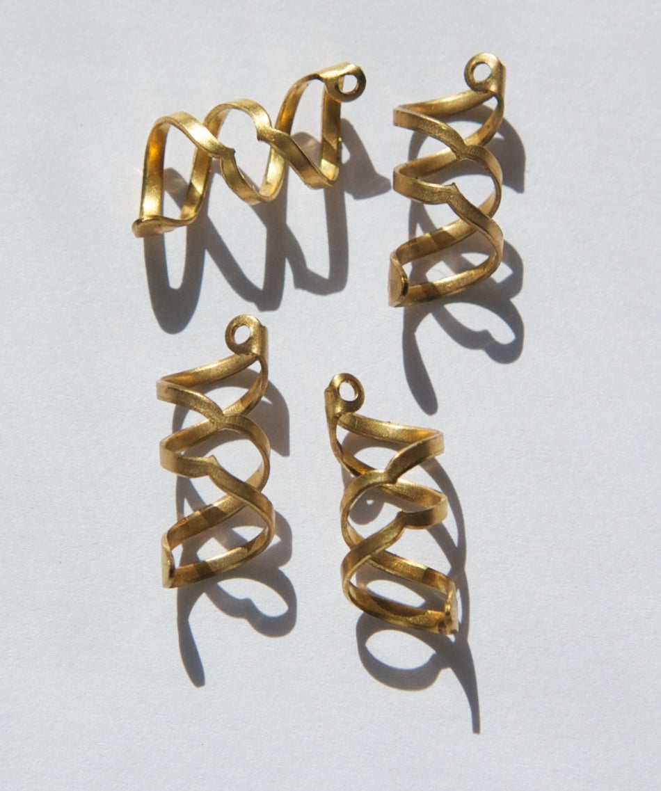 Raw Brass Open Spiral Twist Drop Charm 24mmx10mm(4) mtl370A