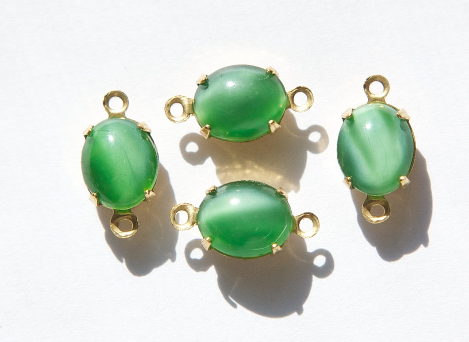 Vintage Dark Green Moonglow Oval Stones in 2 Loop Brass Setting ovl005NN2