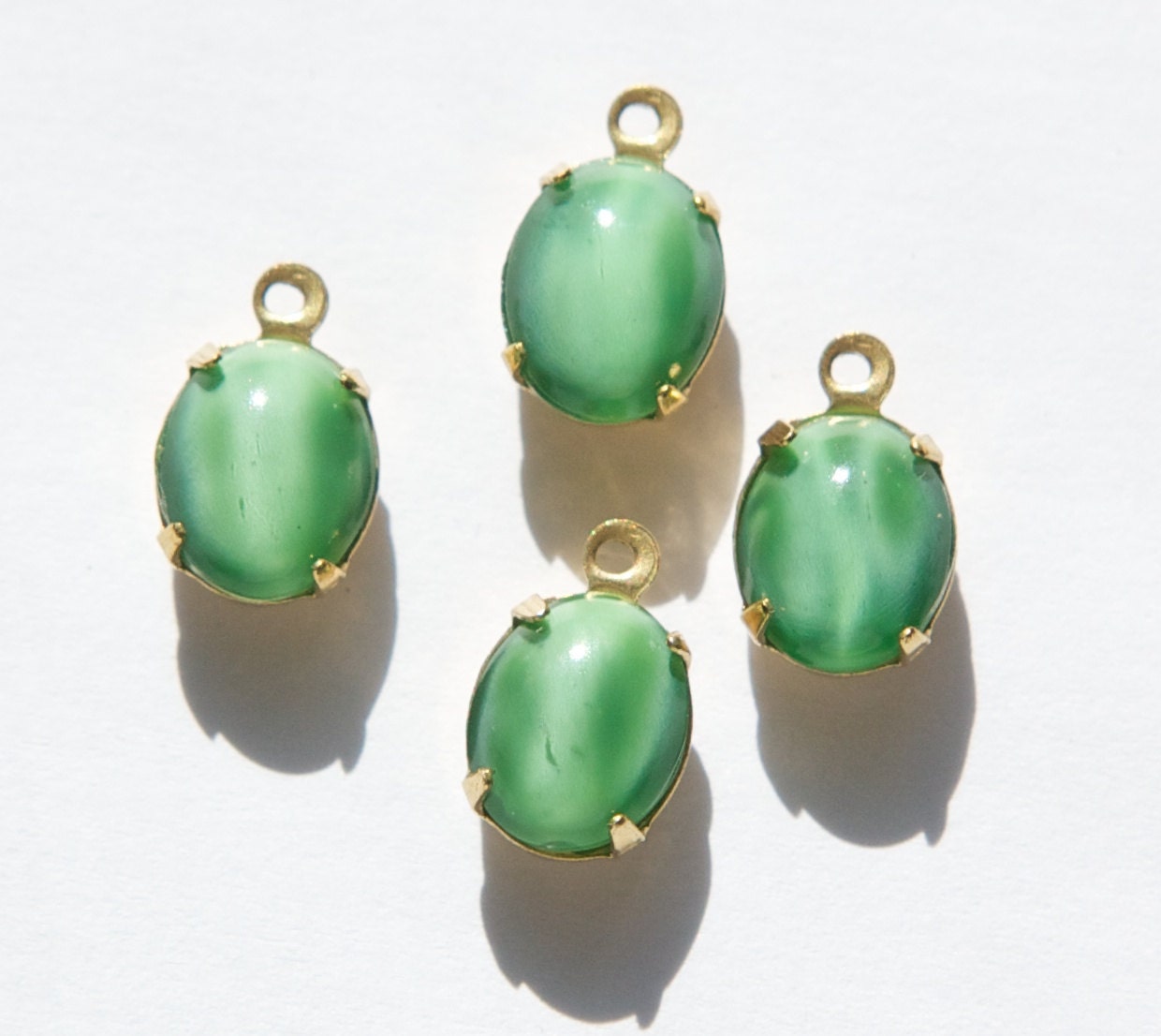 Vintage Dark Green Moonglow Oval Stones in 1 Loop Brass Setting ovl005NN