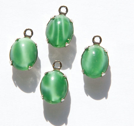 Vintage Dark Green Moonglow Oval Stones 1 Loop Silver Plated Setting ovl006NN