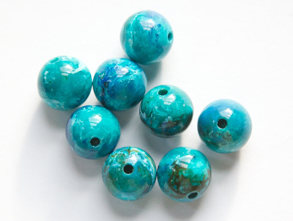 Vintage Blue Green Marbled Lucite Beads 10mm Italy bds098C