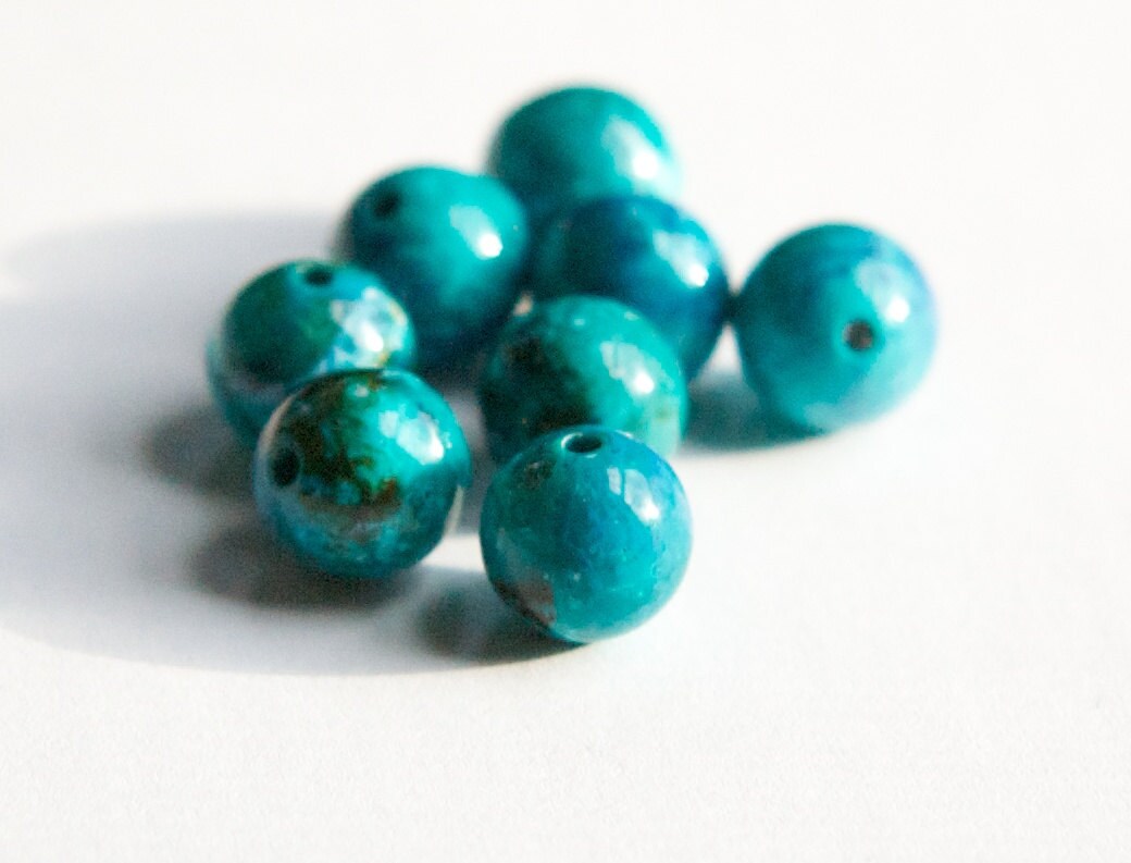 Vintage Blue Green Marbled Lucite Beads 10mm Italy bds098C