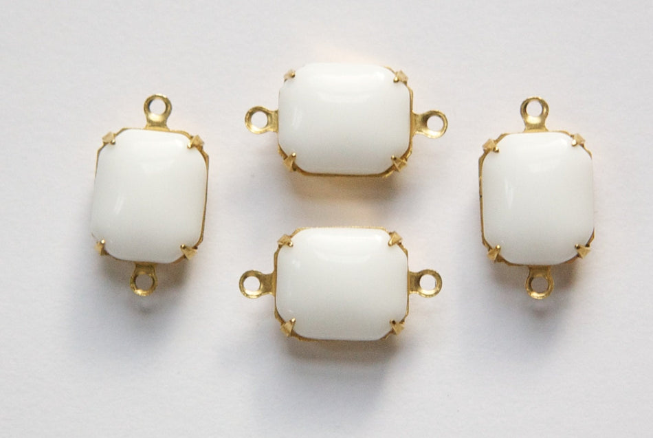 Vintage Opaque White Stones in 2 Loop Brass Setting 12mm x 10mm oct005H2