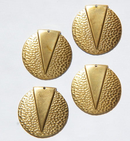 1 Hole Raw Brass Hammered Circle with Triangle Pendant (4) mtl371