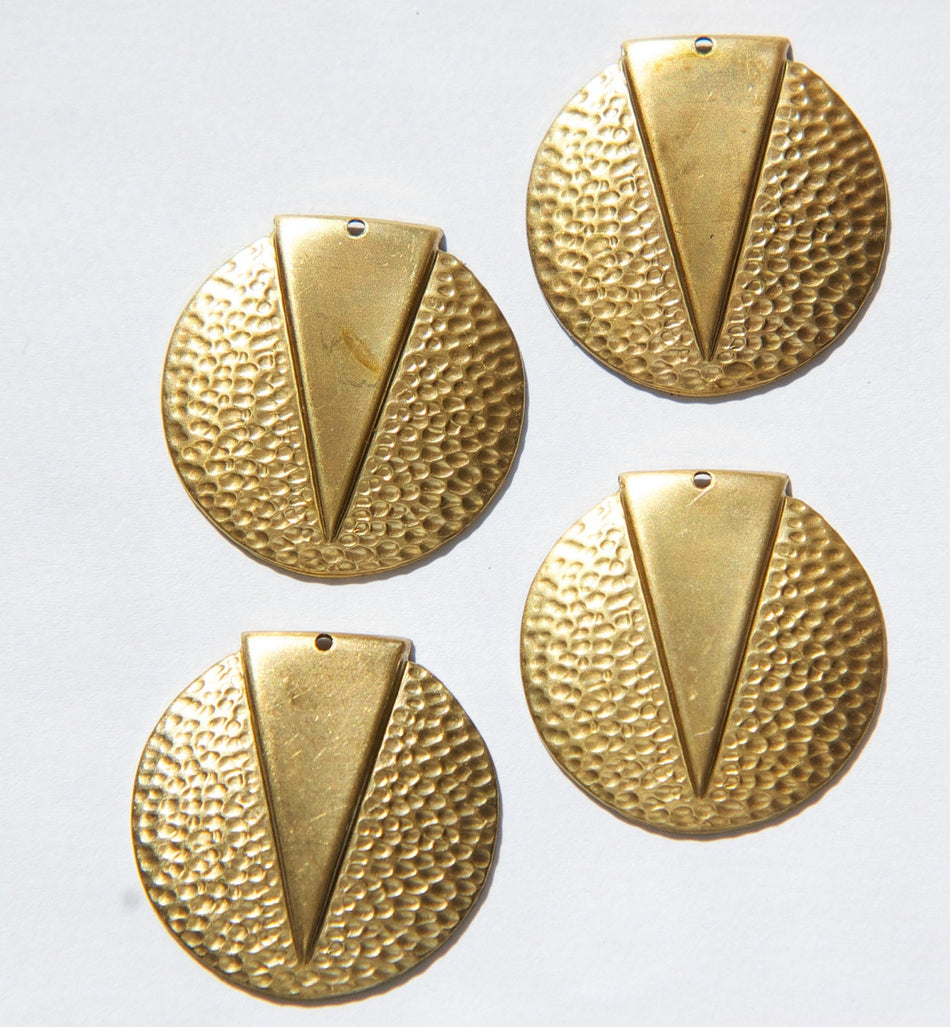 1 Hole Raw Brass Hammered Circle with Triangle Pendant (4) mtl371