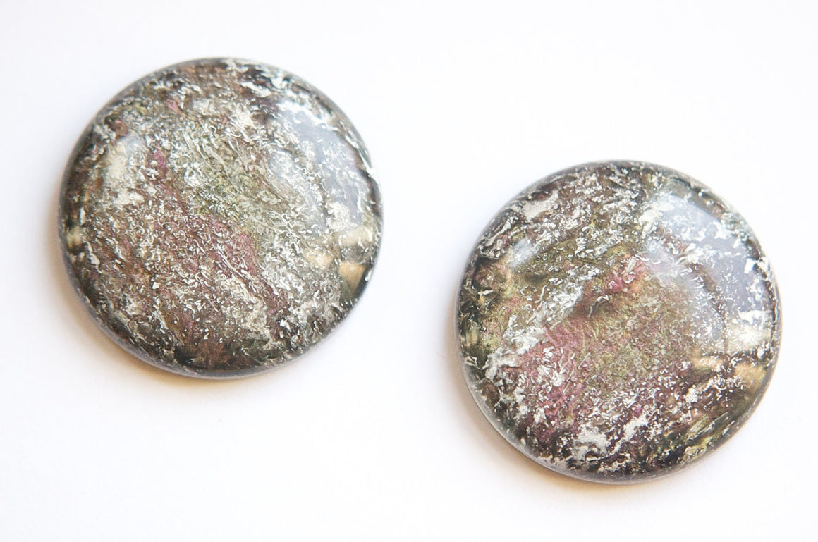 Metallic Black with Purple Green White Vintage Lucite Cabochons 30mm cab549D