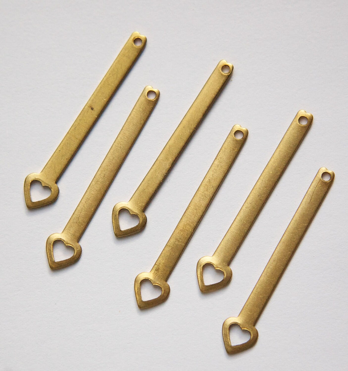 Raw Brass Long Open Heart Pendant Drops 41x8mm (6) mtl373A