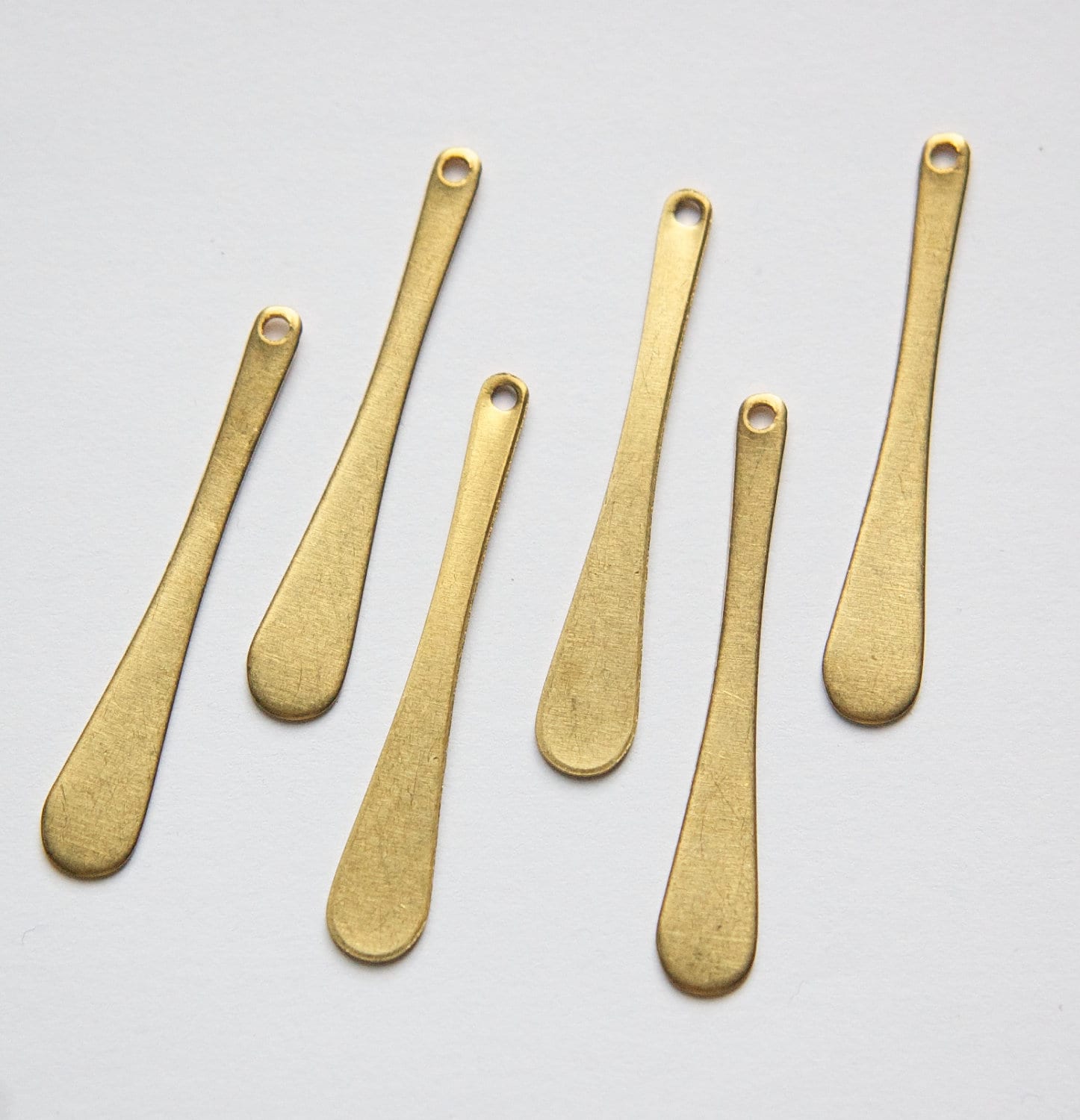 Raw Brass Long Rounded Teardrop Pendant Drops (6) mtl373B