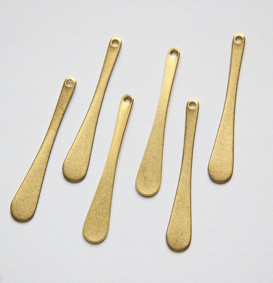 Raw Brass Long Rounded Teardrop Pendant Drops (6) mtl373B