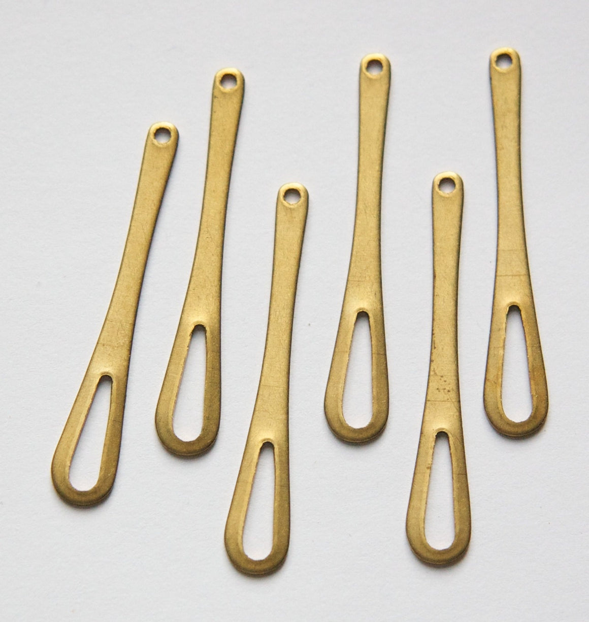 Raw Brass Long Rounded Open Teardrop Pendant Drops 43x8mm (6)