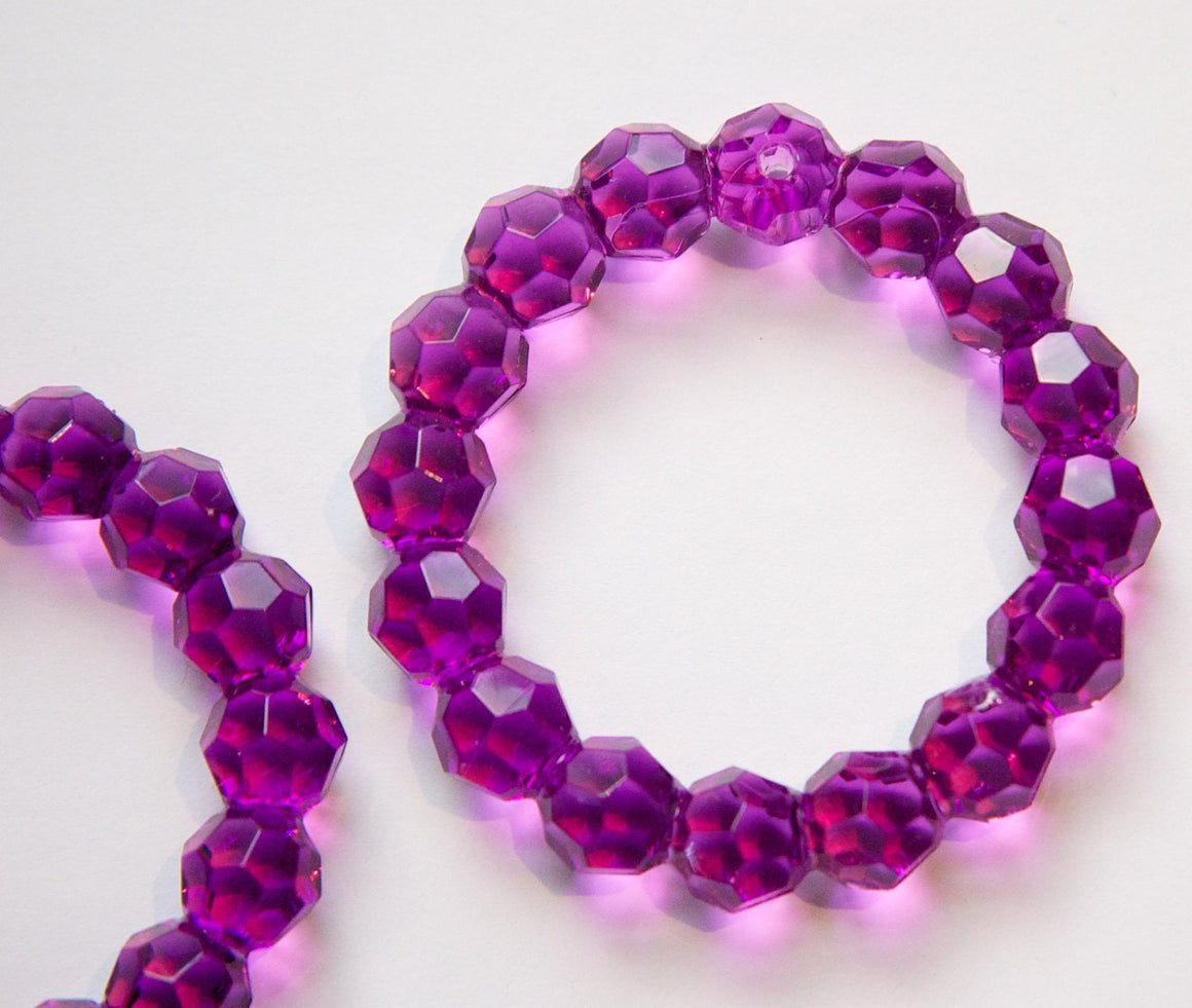 Vintage Acrylic Purple Faceted Pendant Hoop (2) hps005B
