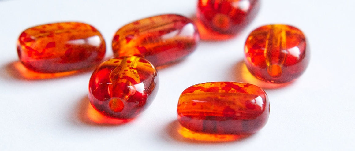 Vintage Tortoise Red Spotted Rounded Rectangle Acrylic Beads (8) bds334
