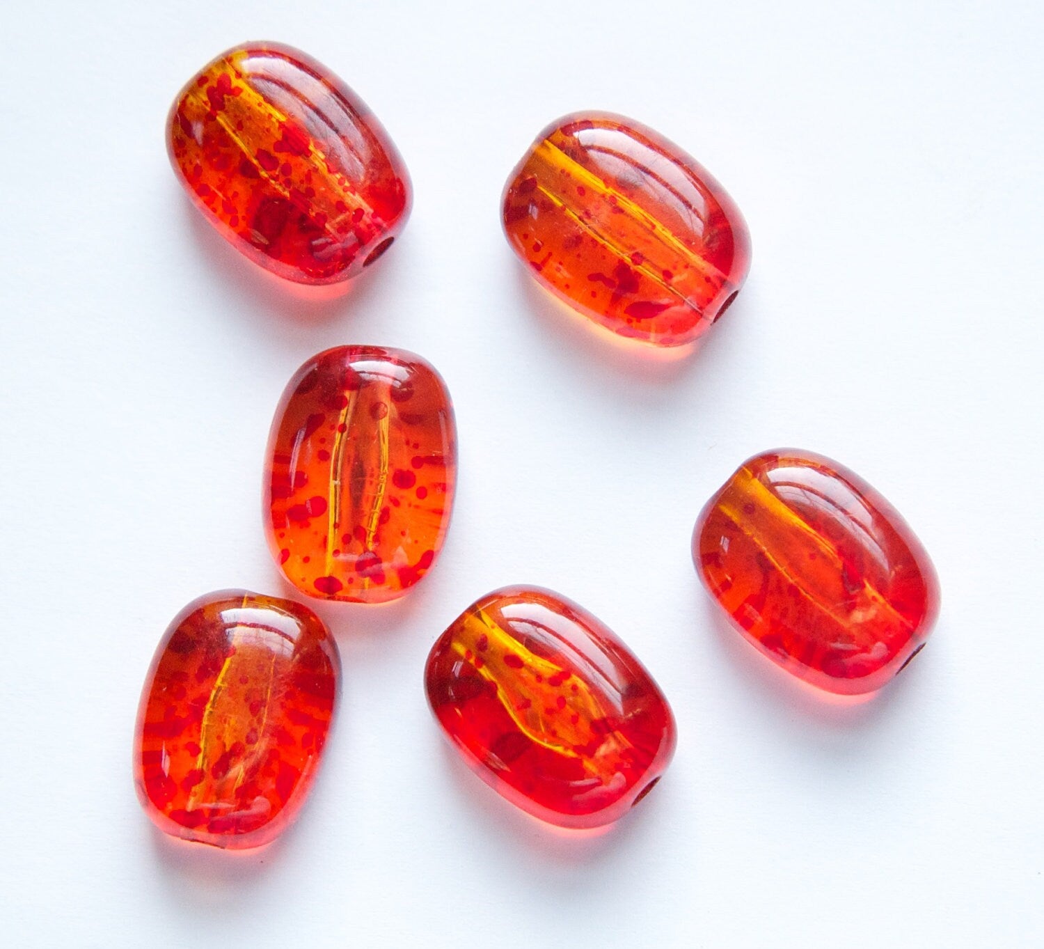 Vintage Tortoise Red Spotted Rounded Rectangle Acrylic Beads (8) bds334
