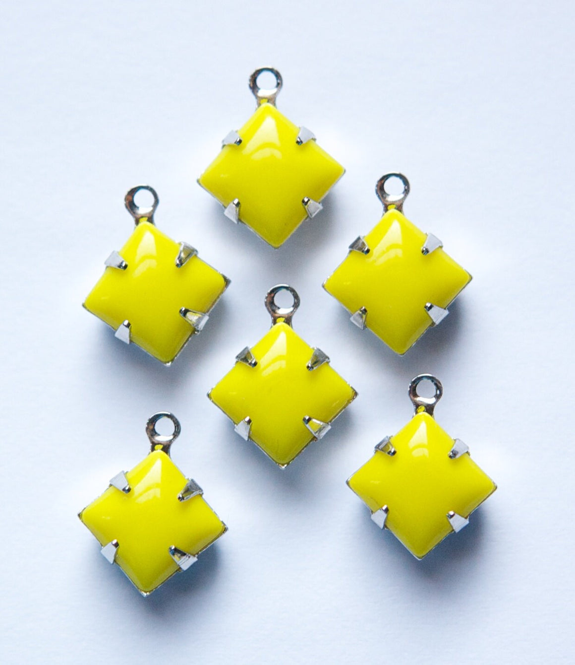 Opaque Yellow Square Glass Stones 1 Loop Silver Plated Setting 8mm squ008CC