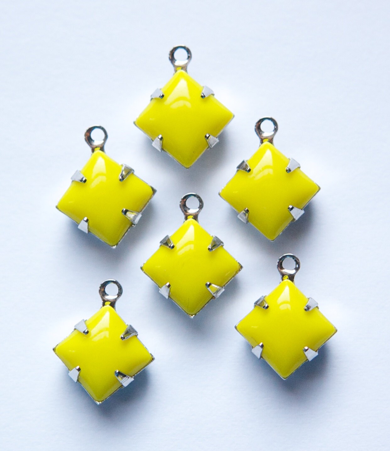 Opaque Yellow Square Glass Stones 1 Loop Silver Plated Setting 8mm squ008CC