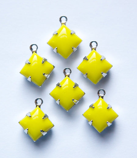 Opaque Yellow Square Glass Stones 1 Loop Silver Plated Setting 8mm squ008CC