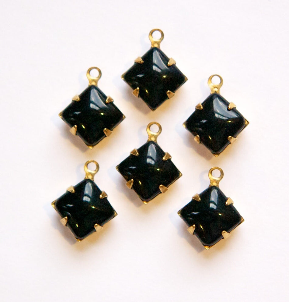 Opaque Black Square Glass Stones in 1 Loop Brass Setting 8mm squ002KK