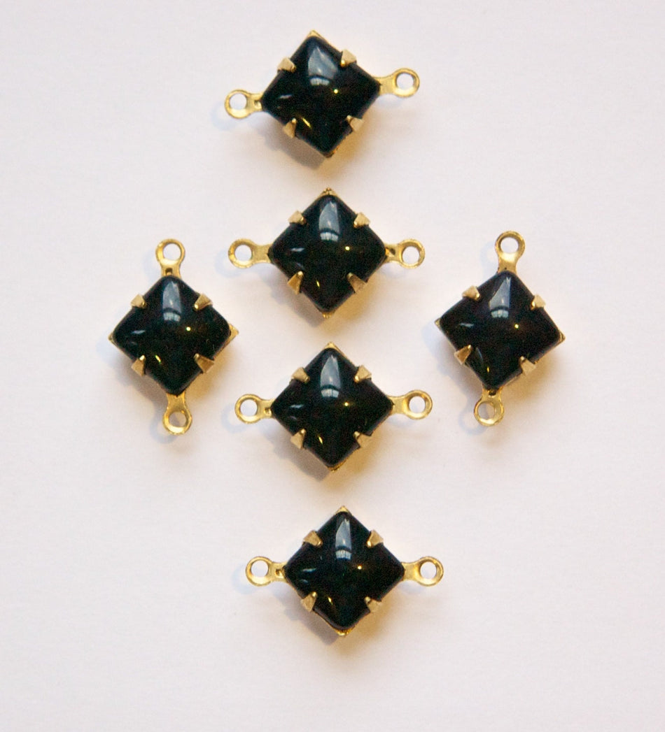 Opaque Black Square Glass Stones in 2 Loop Brass Setting 8mm (6) squ002KK2