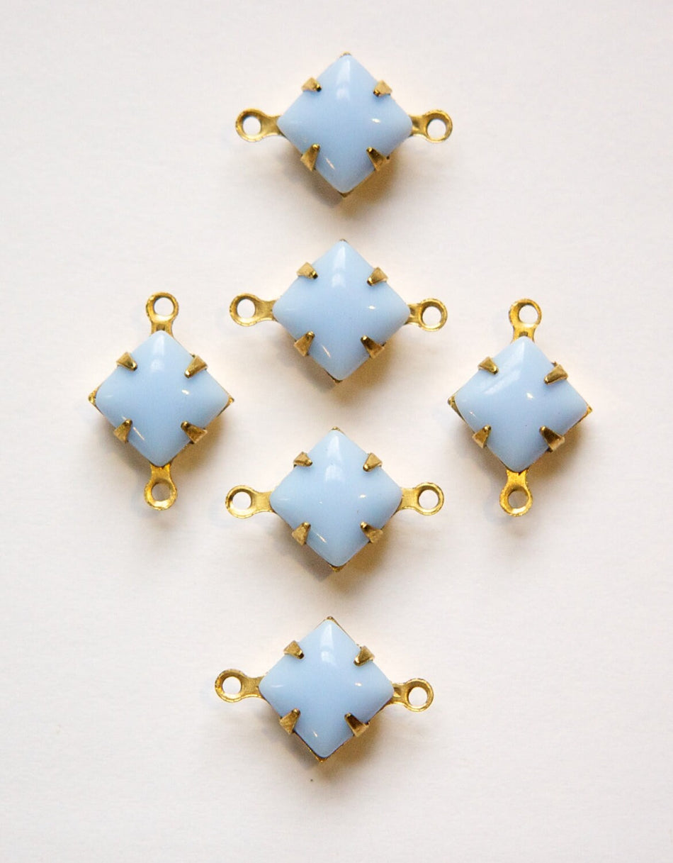 Opaque Light Blue Square Glass Stones in 2 Loop Brass Setting 8mm squ002LL2