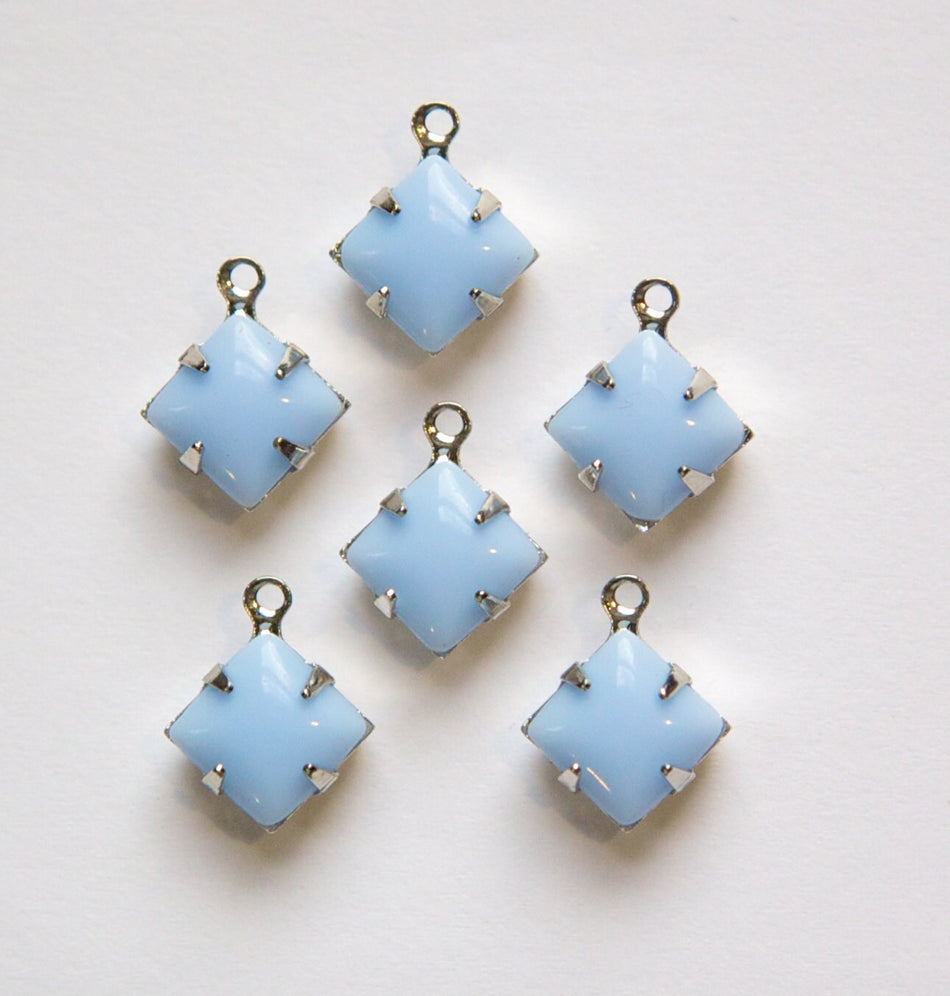 Opaque Light Blue Square Glass Stones 1 Loop Silver Plated Setting 8mm squ008LL