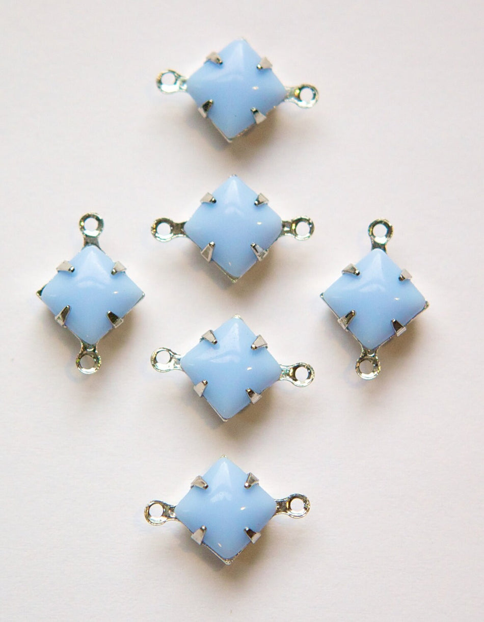 Opaque Light Blue Square Glass Stones 2 Loop Silver Plated Setting 8mm squ008LL2