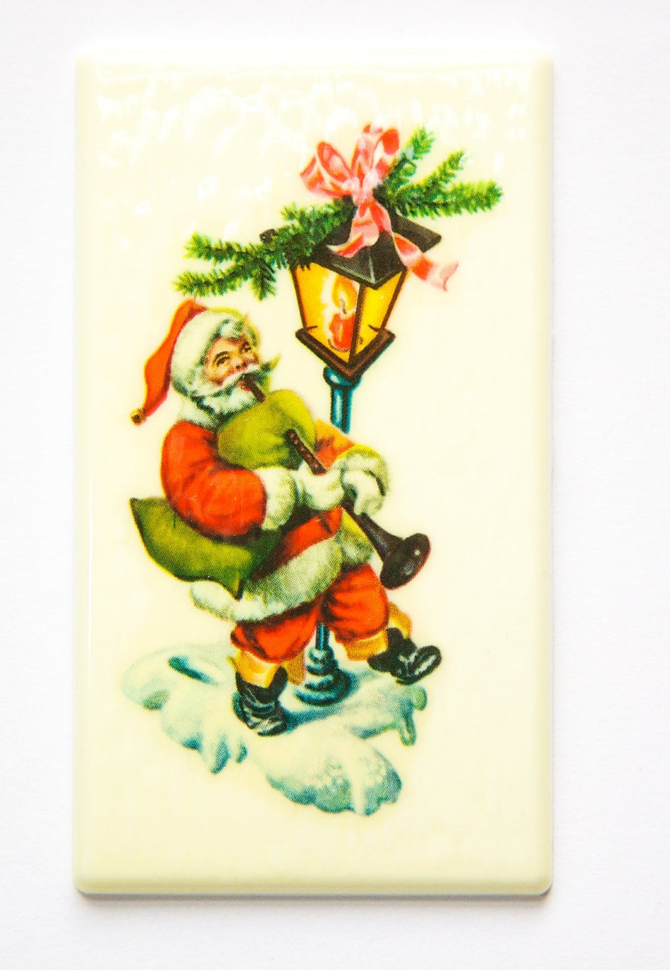 Lg Vintage Retro Santa with Bagpipes Christmas Cabochon 80mm X 45mm cab002A
