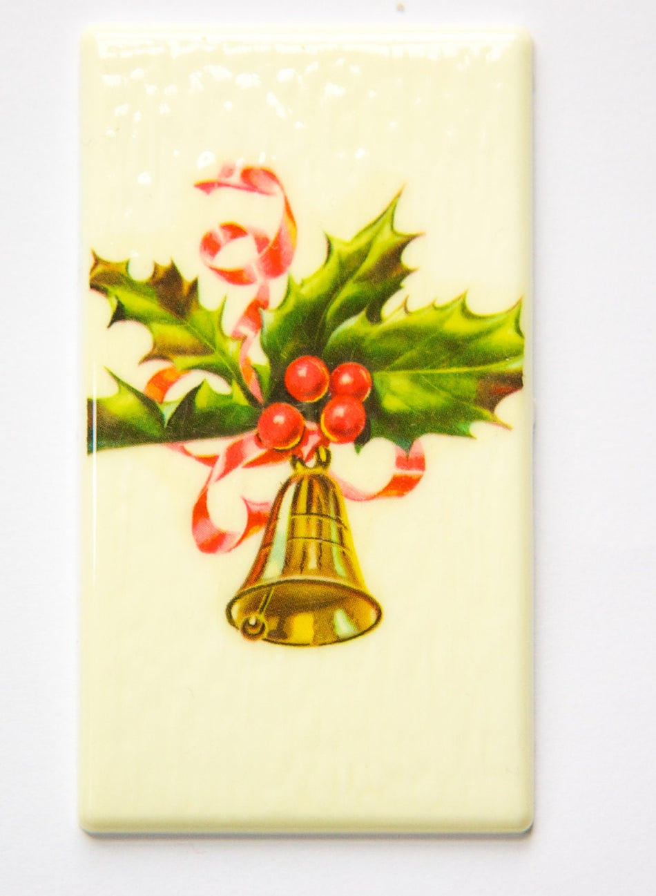 Lg Vintage Retro Bell and Holly Christmas Cabochon 80mm X 45mm cab002B