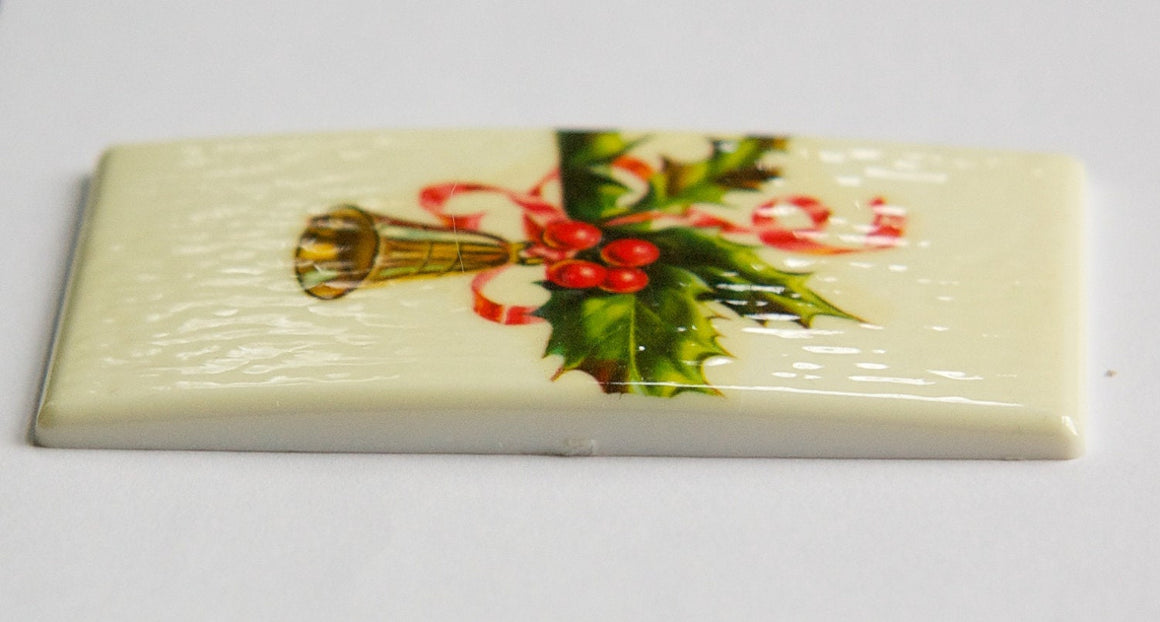 Lg Vintage Retro Bell and Holly Christmas Cabochon 80mm X 45mm cab002B