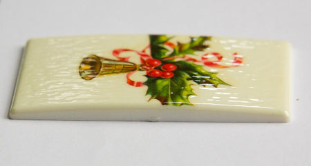 Lg Vintage Retro Bell and Holly Christmas Cabochon 80mm X 45mm cab002B